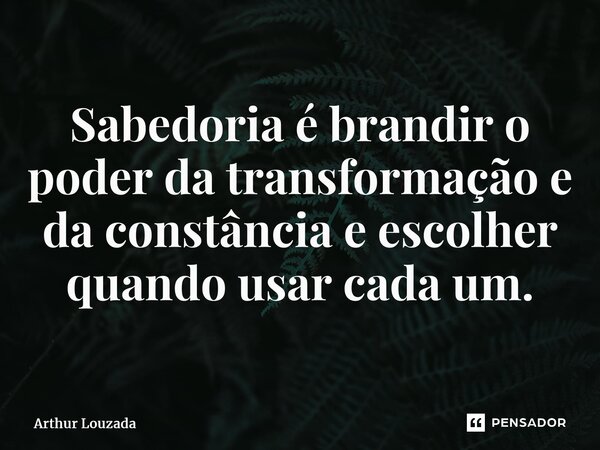 ⁠Sabedoria é brandir o poder da transformação e da constância e escolher quando usar cada um.... Frase de Arthur Louzada.