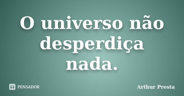 O universo não desperdiça nada.... Frase de Arthur Presta.