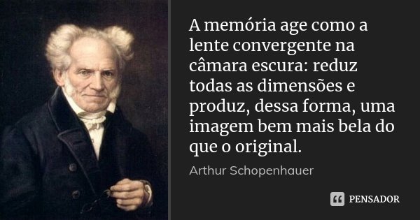 A memória age como a lente convergente na câmara escura: reduz todas as dimensões e produz, dessa forma, uma imagem bem mais bela do que o original.... Frase de Arthur Schopenhauer.