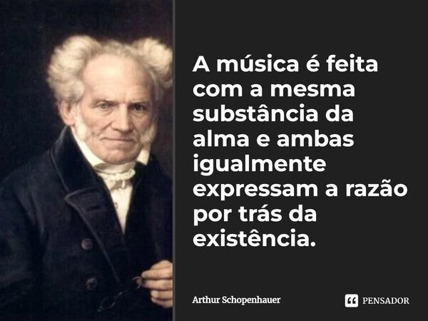 ⁠A música é feita com a mesma substância da alma e ambas igualmente expressam a razão por trás da existência.... Frase de Arthur Schopenhauer.