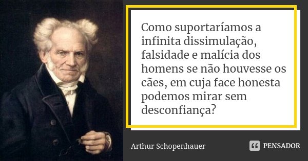 Como suportaríamos a infinita dissimulação, falsidade e malícia dos homens se não houvesse os cães, em cuja face honesta podemos mirar sem desconfiança?... Frase de Arthur Schopenhauer.