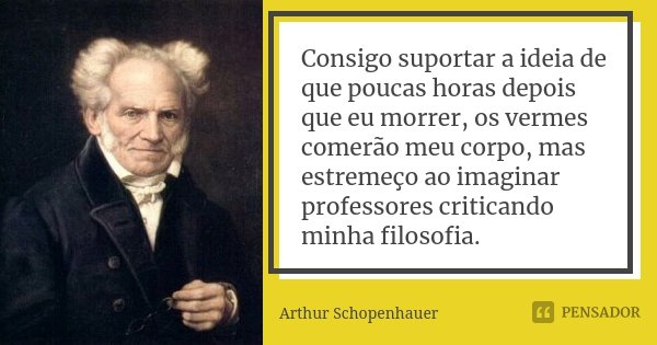 Consigo suportar a ideia de que poucas horas depois que eu morrer, os vermes comerão meu corpo, mas estremeço ao imaginar professores criticando minha filosofia... Frase de Arthur Schopenhauer.
