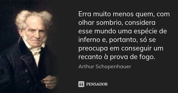 Erra muito menos quem, com olhar sombrio, considera esse mundo uma espécie de inferno e, portanto, só se preocupa em conseguir um recanto à prova de fogo.... Frase de Arthur Schopenhauer.