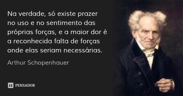 Na verdade, só existe prazer no uso e no sentimento das próprias forças, e a maior dor é a reconhecida falta de forças onde elas seriam necessárias.... Frase de Arthur Schopenhauer.