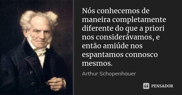 Nós conhecemos de maneira completamente diferente do que a priori nos considerávamos, e então amiúde nos espantamos connosco mesmos.... Frase de Arthur Schopenhauer.