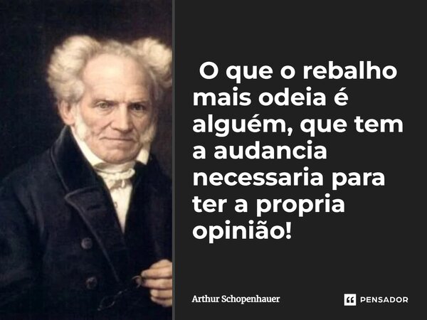 ⁠ O que o rebanho mais odeia é alguém, que tem a audácia necessária para ter a própria opinião!... Frase de Arthur Schopenhauer.