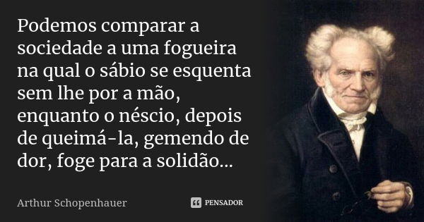 Podemos comparar a sociedade a uma fogueira na qual o sábio se esquenta sem lhe por a mão, enquanto o néscio, depois de queimá-la, gemendo de dor, foge para a s... Frase de Arthur Schopenhauer.