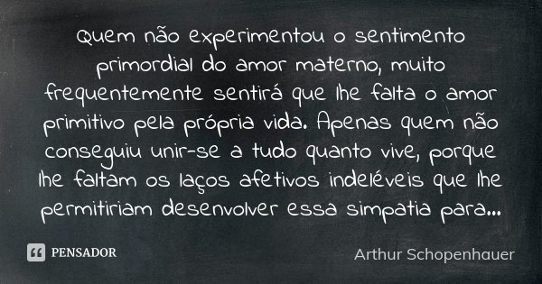 Quem não experimentou o sentimento... Arthur Schopenhauer - Pensador