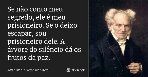 Se não conto meu segredo, ele é meu prisioneiro. Se o deixo escapar, sou prisioneiro dele. A árvore do silêncio dá os frutos da paz.... Frase de Arthur Schopenhauer.