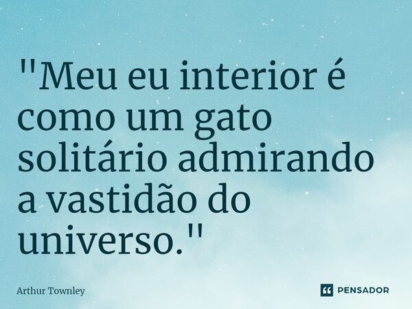 ⁠"Meu eu interior é como um gato solitário admirando a vastidão do universo."... Frase de Arthur Townley.