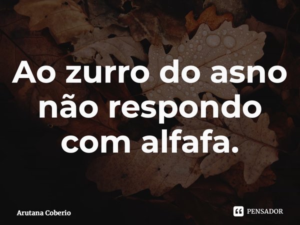 Ao zurro do asno não respondo com alfafa.⁠⁠... Frase de Arutana Coberio.