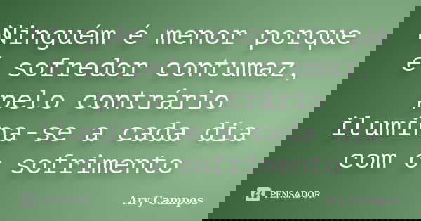 Ninguém é menor porque é sofredor contumaz, pelo contrário ilumina-se a cada dia com o sofrimento... Frase de Ary Campos.