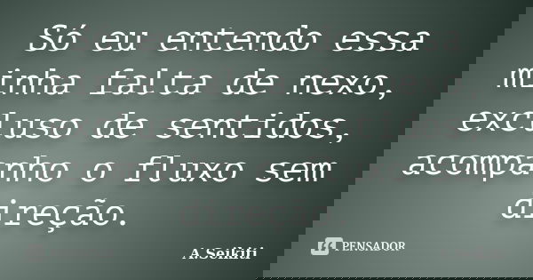 Só eu entendo essa minha falta de nexo, excluso de sentidos, acompanho o fluxo sem direção.... Frase de A.Seikiti.