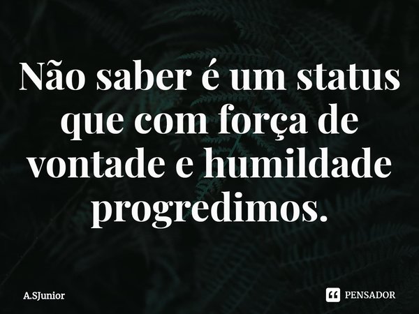 ⁠Não saber é um status que com força de vontade e humildade progredimos.... Frase de A.SJunior.