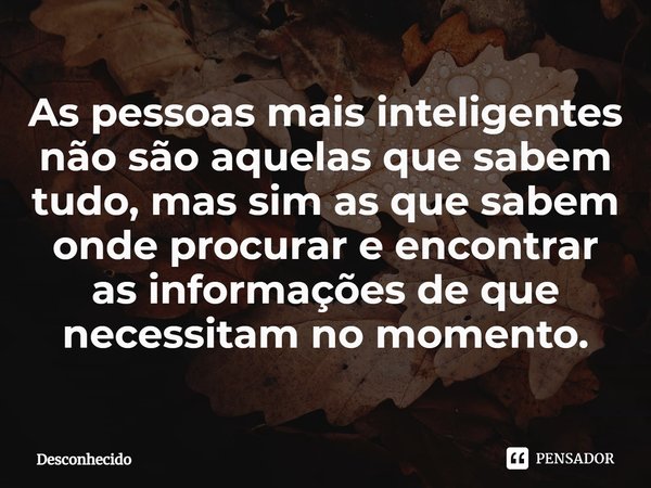 ⁠As pessoas mais inteligentes não são aquelas que sabem tudo, mas sim as que sabem onde procurar e encontrar as informações de que necessitam no momento.