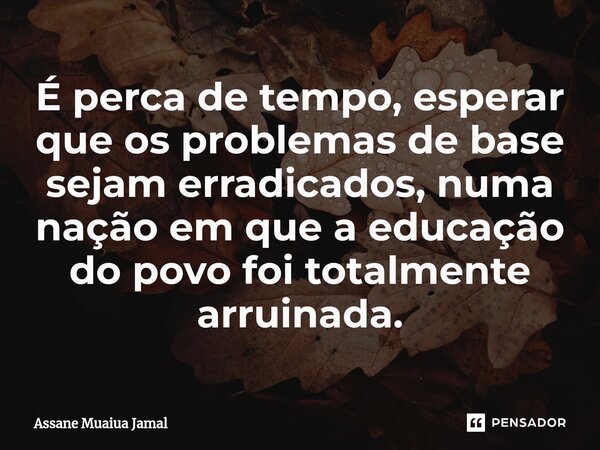 ⁠É perca de tempo, esperar que os problemas de base sejam erradicados, numa nação em que a educação do povo foi totalmente arruinada.... Frase de Assane Muaiua Jamal.