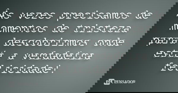 Às vezes precisamos de momentos de tristeza para descobrirmos onde está a verdadeira felicidade!... Frase de anônimo.