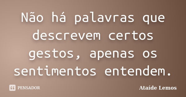 Não há palavras que descrevem certos gestos, apenas os sentimentos entendem.... Frase de Ataíde Lemos.