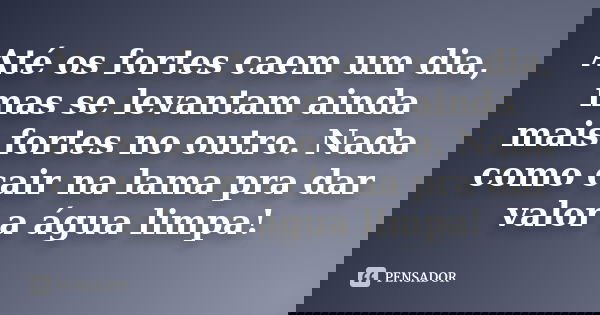 Até os fortes caem um dia, mas se levantam ainda mais fortes no outro. Nada como cair na lama pra dar valor a água limpa!