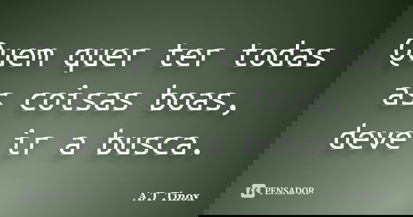Quem quer ter todas as coisas boas, deve ir a busca.... Frase de A.T. Tinox.