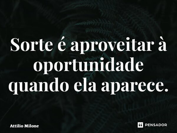 ⁠Sorte é aproveitar à oportunidade quando ela aparece.... Frase de Attilio Milone.