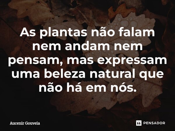 ⁠As plantas não falam nem andam nem pensam, mas expressam uma beleza natural que não há em nós.... Frase de Aucenir Gouveia.