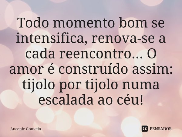 ⁠Todo momento bom se intensifica, renova-se a cada reencontro... O amor é construído assim: tijolo por tijolo numa escalada ao céu!... Frase de Aucenir Gouveia.