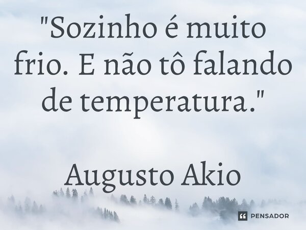"Sozinho é muito frio. E não tô falando de temperatura."... Frase de Augusto Akio.