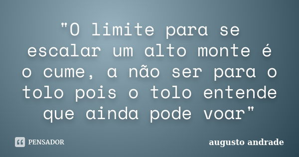 "O limite para se escalar um alto monte é o cume, a não ser para o tolo pois o tolo entende que ainda pode voar"... Frase de Augusto Andrade.