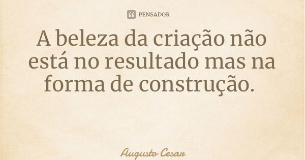 A beleza da criação não está no resultado mas na forma de construção.... Frase de Augusto Cesar.