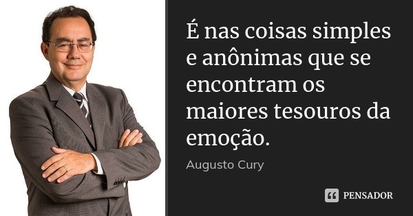 É nas coisas simples e anônimas que se encontram os maiores tesouros da emoção.... Frase de Augusto Cury.