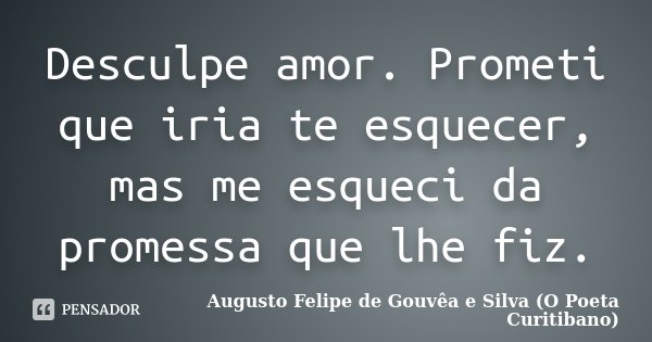 Desculpe amor. Prometi que iria te esquecer, mas me esqueci da promessa que lhe fiz.... Frase de Augusto Felipe de Gouvêa e Silva (O Poeta Curitibano).