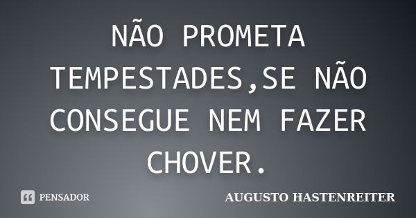 NÃO PROMETA TEMPESTADES,SE NÃO CONSEGUE NEM FAZER CHOVER.... Frase de AUGUSTO HASTENREITER.