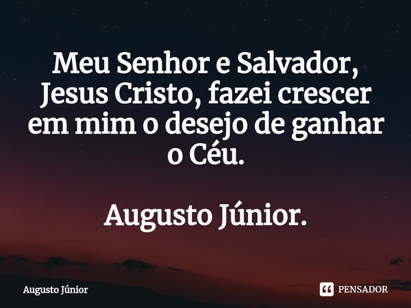 ⁠Meu Senhor e Salvador, Jesus Cristo, fazei crescer em mim o desejo de ganhar o Céu. Augusto Júnior.... Frase de Augusto Júnior.