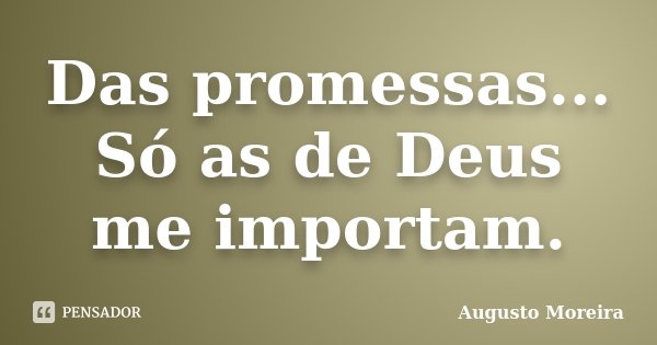 Das promessas... Só as de Deus me importam.... Frase de Augusto Moreira.