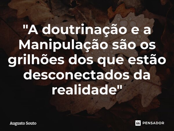 ⁠"A doutrinação e a Manipulação são os grilhões dos que estão desconectados da realidade"... Frase de Augusto Souto.