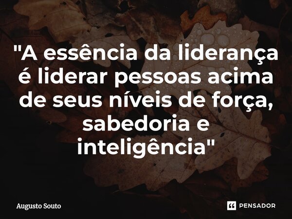 ⁠"A essência da liderança é liderar pessoas acima de seus níveis de força, sabedoria e inteligência"... Frase de Augusto Souto.