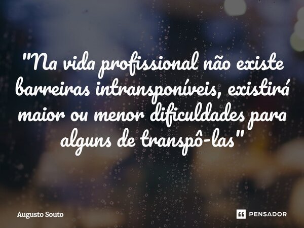 ⁠"Na vida profissional não existe barreiras intransponíveis, existirá maior ou menor dificuldades para alguns de transpô-las"... Frase de Augusto Souto.