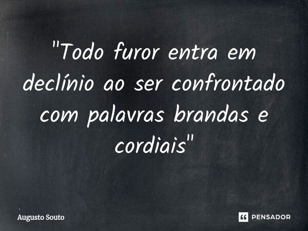 ⁠"Todo furor entra em declínio ao ser confrontado com palavras brandas e cordiais"... Frase de Augusto Souto.