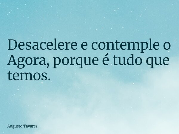 Desacelere e contemple o Agora, porque é tudo que temos.... Frase de Augusto Tavares.