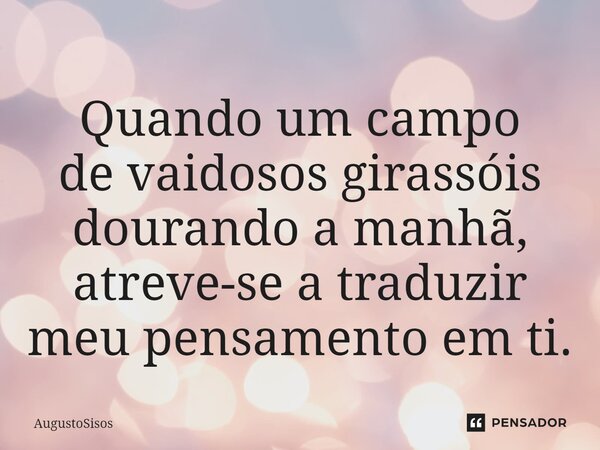 ⁠Quando um campo de vaidosos girassóis dourando a manhã, atreve-se a traduzir meu pensamento em ti.... Frase de AugustoSisos.