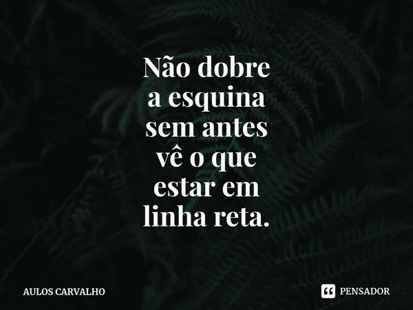 ⁠Não dobre
a esquina
sem antes
vê o que
estar em
linha reta.... Frase de AULOS CARVALHO.
