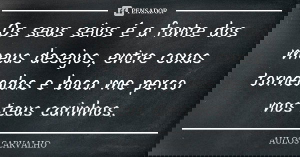 Os seus seios é a fonte dos meus desejos, entre coxas torneadas e boca me perco nos teus carinhos.... Frase de aulos carvalho.