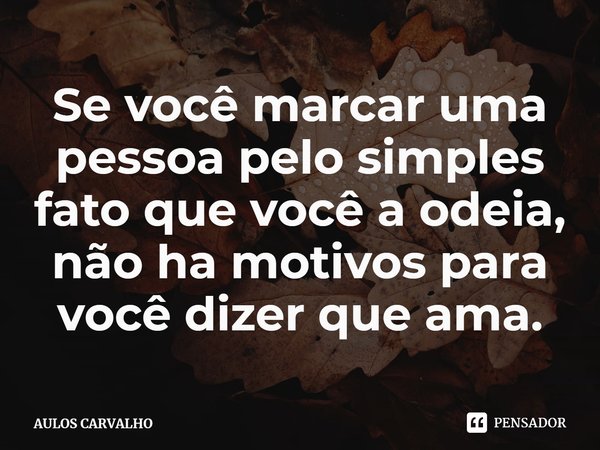 ⁠Se você marcar uma pessoa pelo simples fato que você a odeia, não ha motivos para você dizer que ama.... Frase de AULOS CARVALHO.
