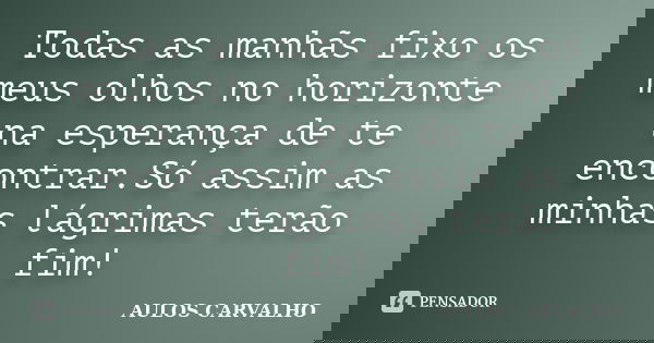 Todas as manhãs fixo os meus olhos no horizonte na esperança de te encontrar.Só assim as minhas lágrimas terão fim!... Frase de AULOS CARVALHO.