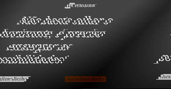 Não basta olhar o horizonte, é preciso enxergar as possibilidades!... Frase de Auracilene Rocha.
