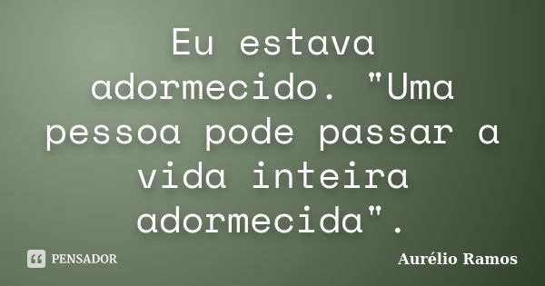 Eu estava adormecido. "Uma pessoa pode passar a vida inteira adormecida".... Frase de Aurélio Ramos.