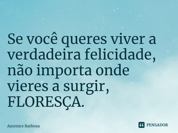 ⁠Se você queres viver a verdadeira felicidade, não importa onde vieres a surgir, FLORESÇA.... Frase de Aurenice Barbosa.