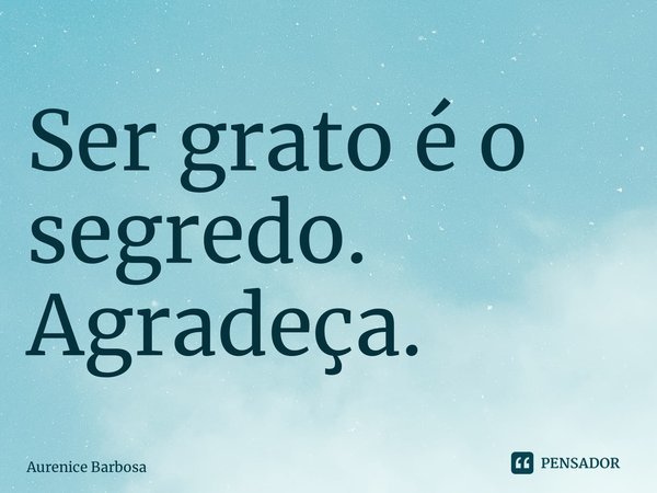 ⁠Ser grato é o segredo. Agradeça.... Frase de Aurenice Barbosa.
