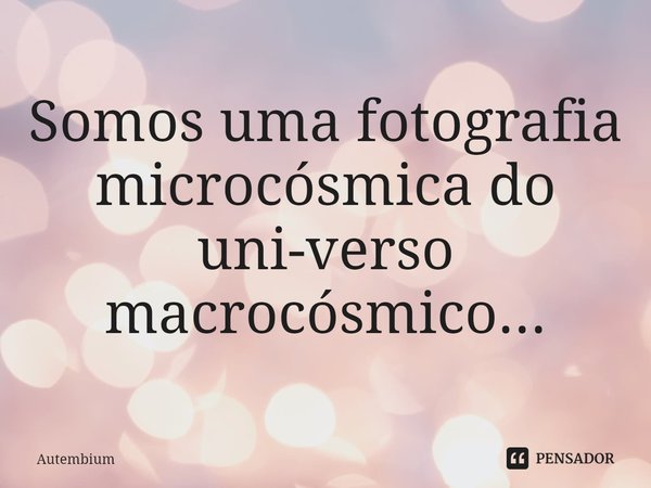 Somos uma fotografia microcósmica do uni-verso macrocósmico...... Frase de Autembium.